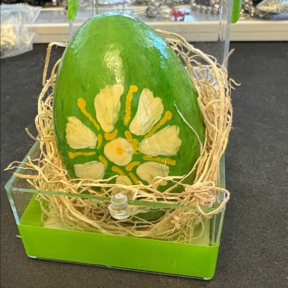 Handcrafted Green Wood Rabbit Easter Egg Called Pysanda - Picture 4 of 10